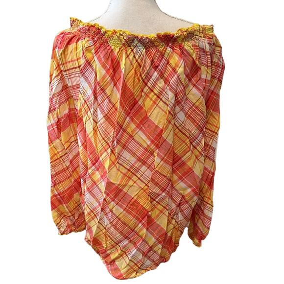 Lane Bryant Madras plaid lightweight flowing top Plus Size - Picture 4 of 6